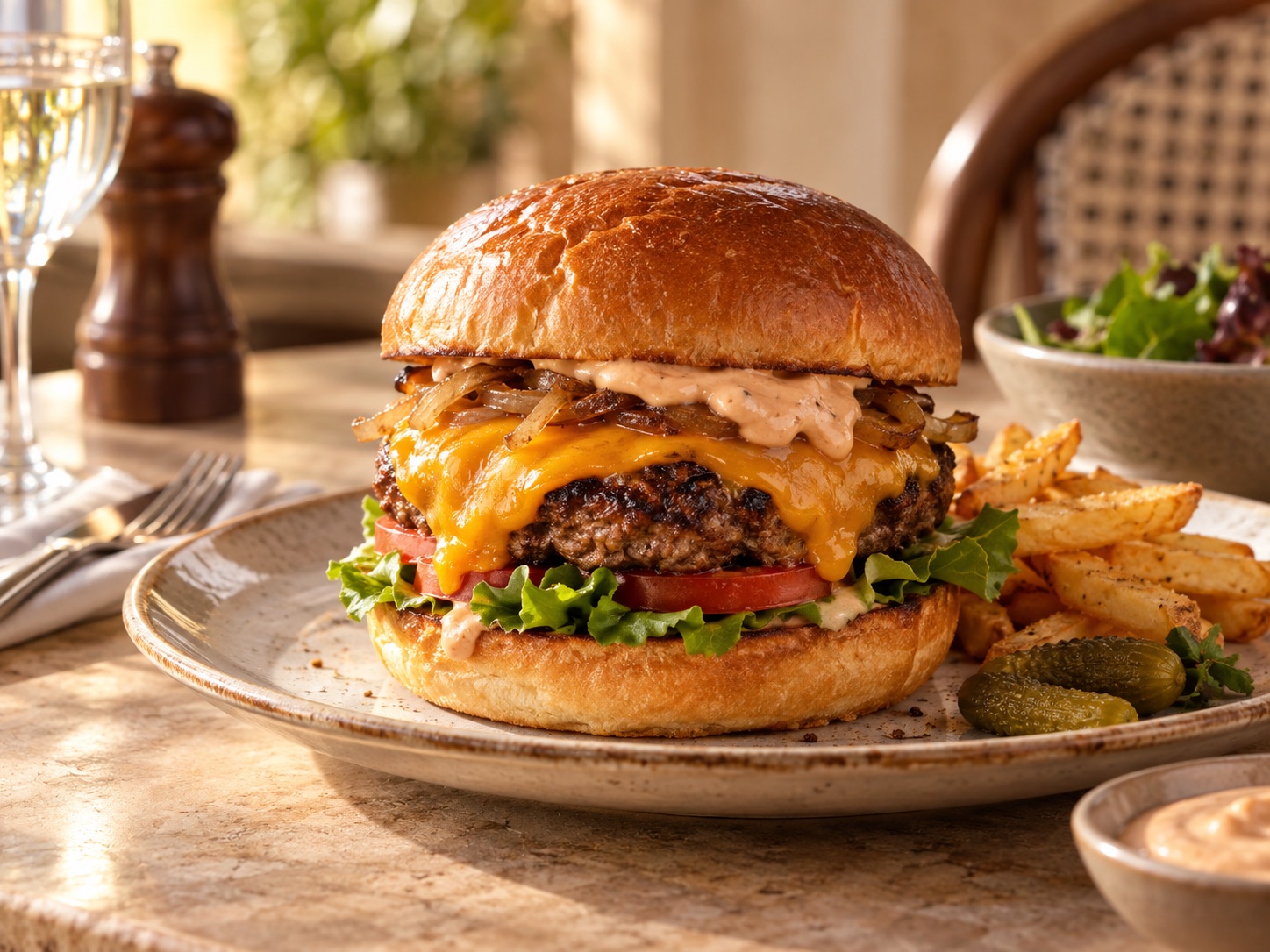 Sos ve cheddar ile hazırlanan burger