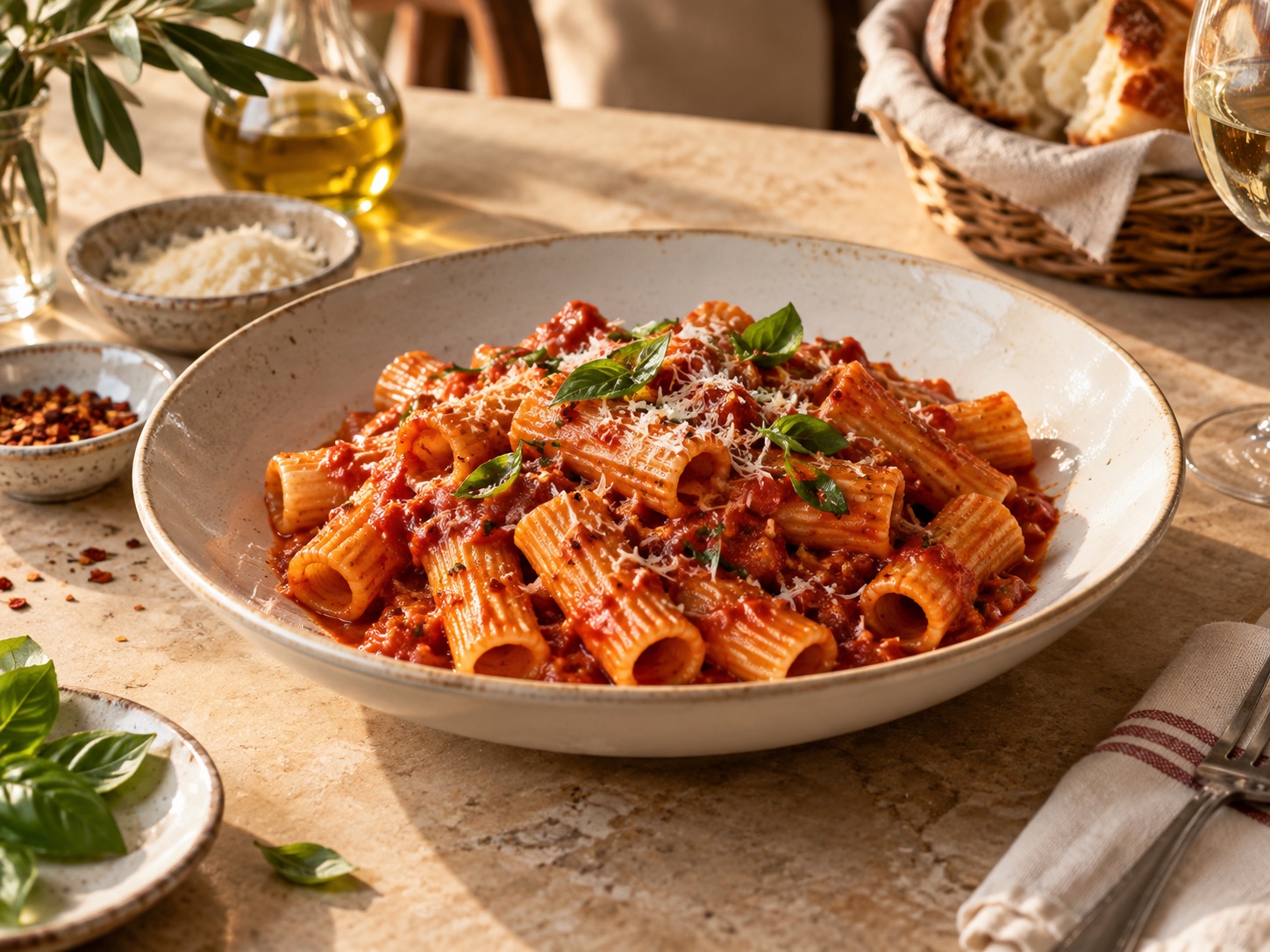 Arrabbiata soslu makarna tabağı